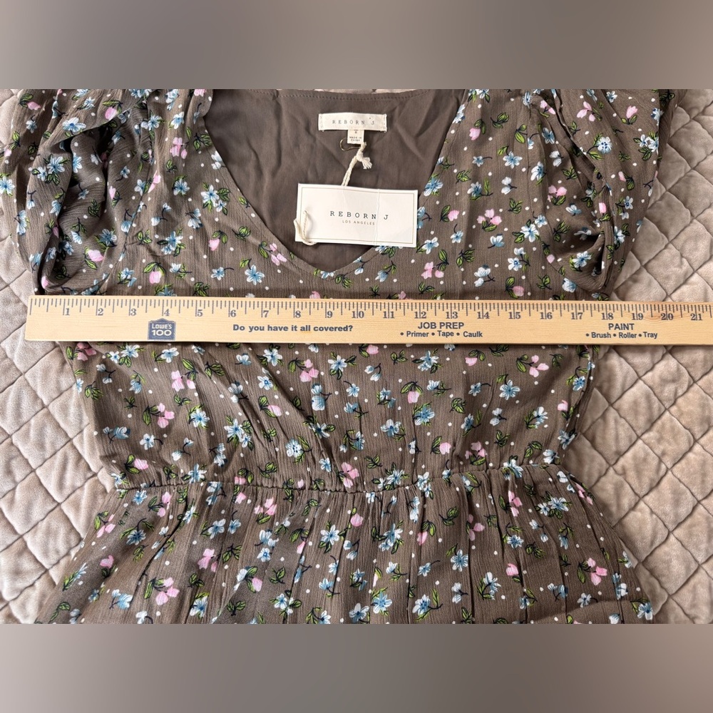 Floral Tiered Dress Brown Cottagecore‎ Romantic Midi 3/4 Sleeve Size Small - Picture 9 of 10